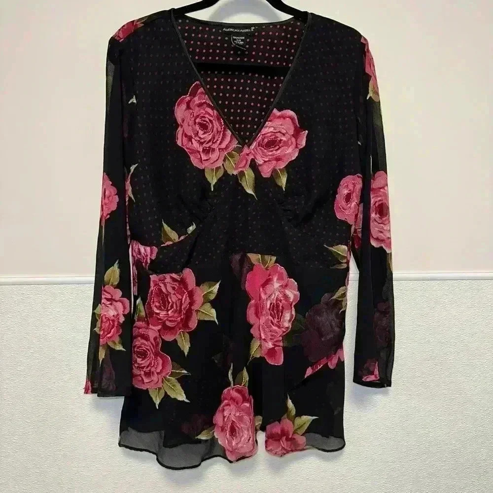 Women's American Angel II Blouse, 14/16, Black & Pink Y2K Style